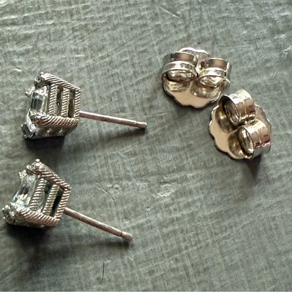 Judith Ripka 925 Sterling Silver CZ Stud Earrings - Picture 3 of 7